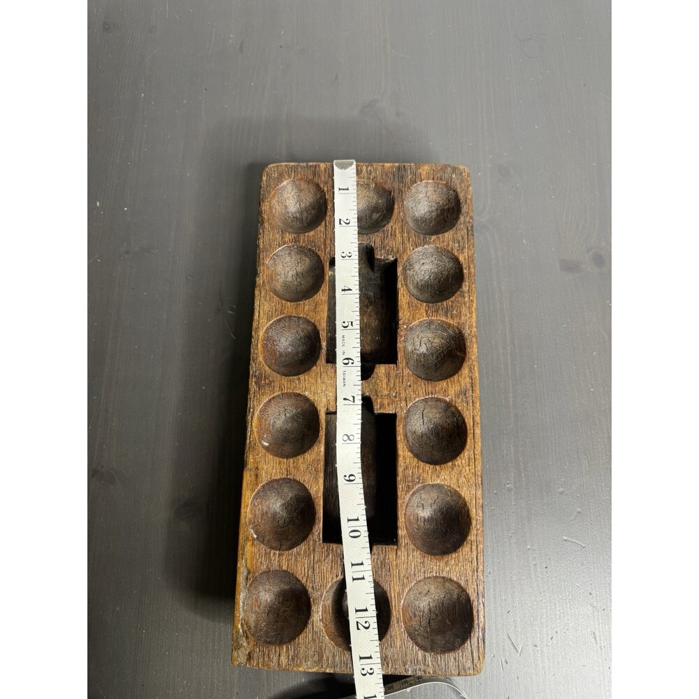 Vintage Hand Carved Wooden Mancala Game Board Rustic Boho Decor - Picture 6 of 7